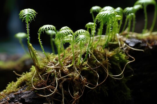 Fern prothalli displaying gametophyte structures.