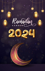 Obraz na płótnie Canvas ramadan 2024 short template banner with purple islamic background design