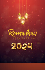 ramadan 2024 short template banner with red islamic background design