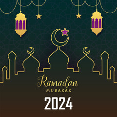 ramadan mubarak 2024 with islamic green background design