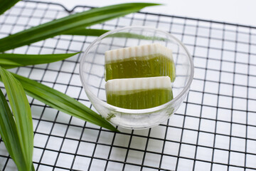 Pandan and coconut jelly. Thai Desserts.