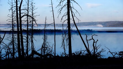 Beautiful morning at Yellowstone Lake River Hayden Valley in Yellowstone National Park, Wyoming...