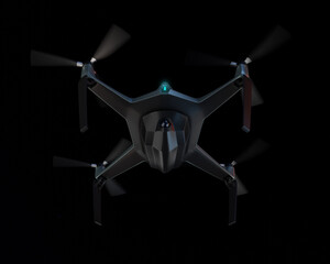 Combat Drone equipped  with missiles flying in the night sky. 3D rendering image.