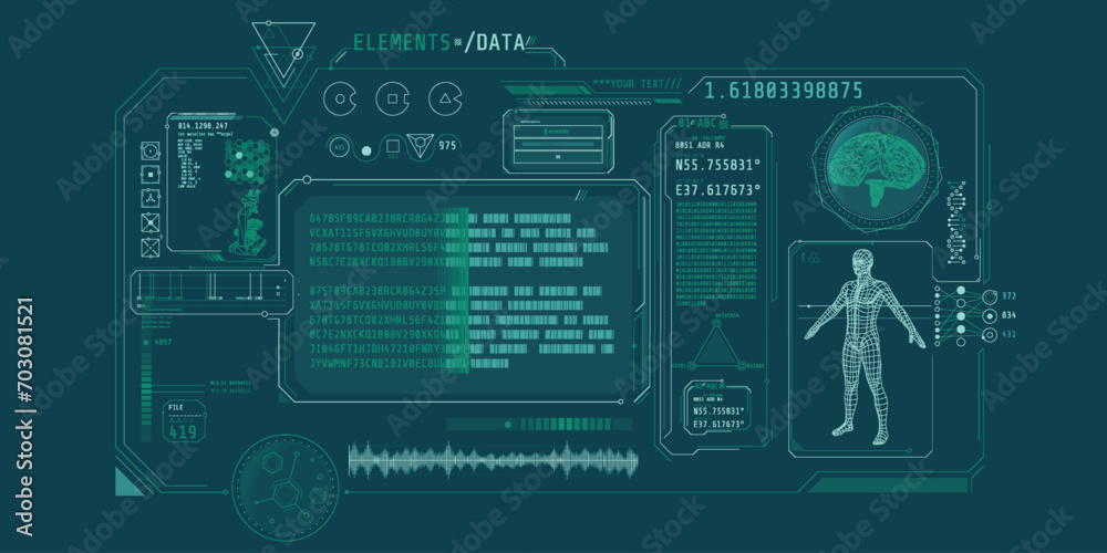 Wall mural futuristic medical research program interface with data decoding.