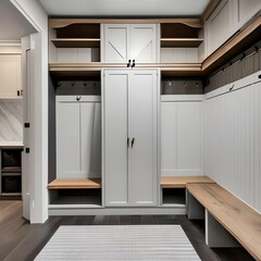 A stylish and functional mudroom with built-in storage and bench seating1