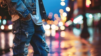 The perfect blend of vintage and modern, this ensemble pairs a patchwork denim jacket with a timeless white tshirt and casual canvas sneakers.