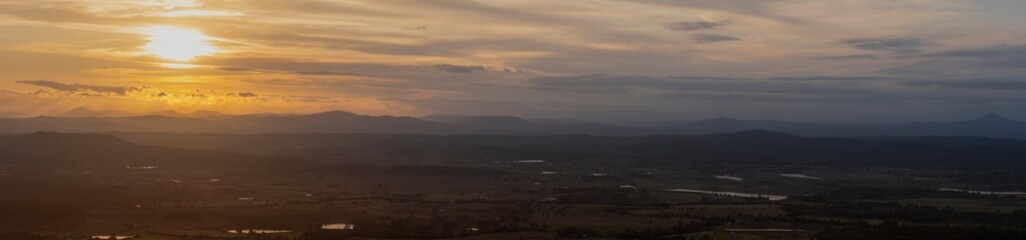 Panoramic sunset views from the Hang Glider Launch and Lookout, Tamborine Mountain in Queensland, Australia