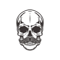 skull with moustache in vintage style isolated illustration