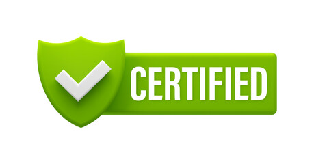 Certified Approval Badge - Green Shield with Checkmark for Quality Assurance Vector