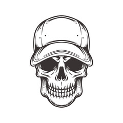 skull wearing cap in vintage style isolated illustration