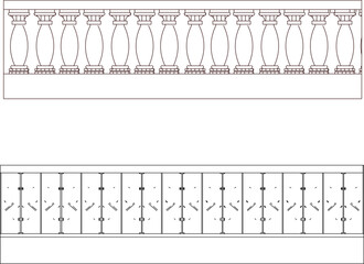 Sketch design vector illustration engineering drawing of classic balcony with railing