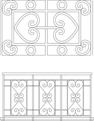 Vector design sketch illustration of decorative ornament with ethnic iron fence motif 
