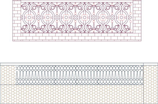 Sketch design vector illustration engineering drawing of classic balcony with railing