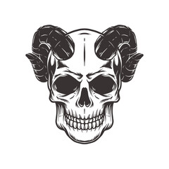 skull with lamb horn in vintage style isolated illustration