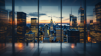 Obraz na płótnie Canvas sunset from a window overlooking the financial sector of a thriving and successful city