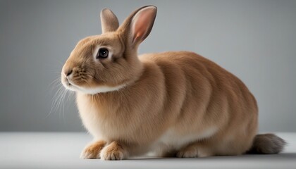 Obraz premium Cute brown rabbit sitting on grey background, close-up.