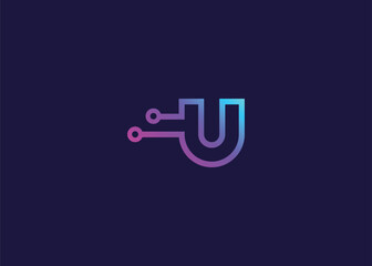 Letter U Technology vector monogram logo design template. Letter U molecule, Science and Bio technology Vector logo