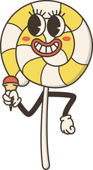 Cute Swirl Lollipop Candy Funky Cartoon Character Retro Groovy Illustration