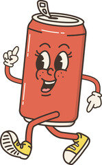 Cute Soda Can Funky Cartoon Character Retro Groovy Illustration