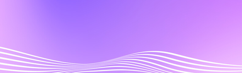 Abstract wave lines on purple gradient background. Wide banner with curve liquid stripes. Frame border concept for footer, poster, brochure, website, cover, header, flyer. Violet fluid vector footer