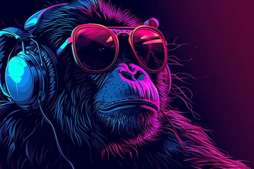 Fototapeten  a monkey wearing headphones © Ainur