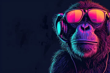 Meubelstickers  a monkey wearing headphones © Ainur
