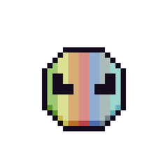 Obraz premium Rainbow abstract emoticon, piglet face, pixel art icon cartoon character. 8-bit flat style. Isolated vector illustration.