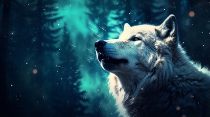 Celestial Wolf howls beneath a canopy of stars