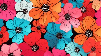 Fototapeta na wymiar Chic and modern flower pattern in bold and vibrant colors