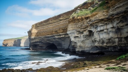 Fototapeta na wymiar Coastal cliffs with caves eroded by the relentless ocean