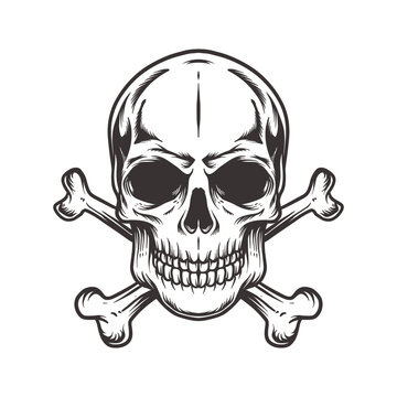 skull with cross bone  in vintage style isolated illustration