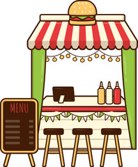 Burger Stall Market Stand with Menu Board, Fast Food Products Small Business Store Shop Front, Street Food Festival
