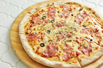 pizza with salami and cheese