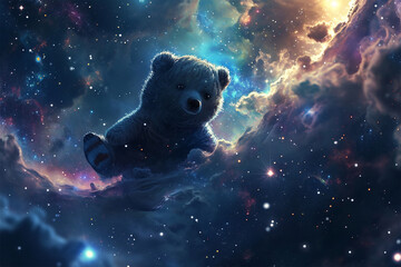 illustration of a bear floating in space