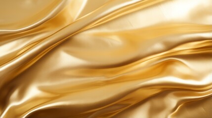Close up view of a luxurious gold satin fabric