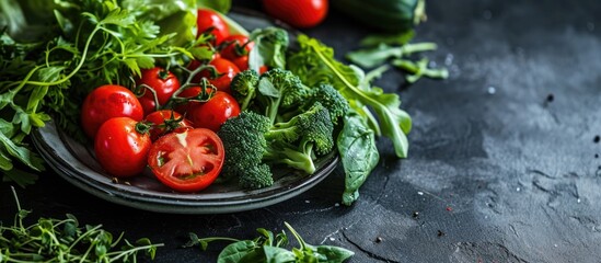 Red and green veggies on a blank dish.