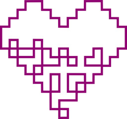 Heart outline pixel style vector illustration. Pixel heart Love symbol hand drawing stylized design element