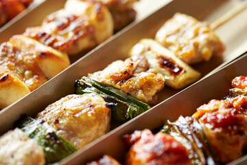 Grilled chicken skewers, seasoned chicken