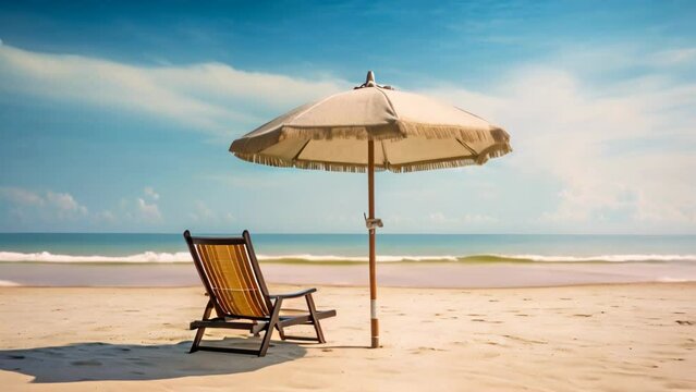 beautiful beach view with chairs and umbrella