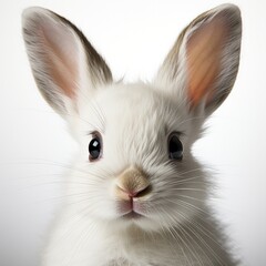 closeup rabbit with big ears on white background.