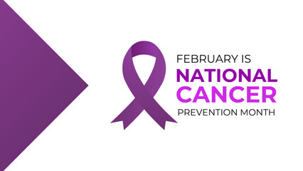 National cancer prevention month is observed every year in february. February is national cancer awareness month. Vector template for banner, greeting card, cover, flyer, poster with background.