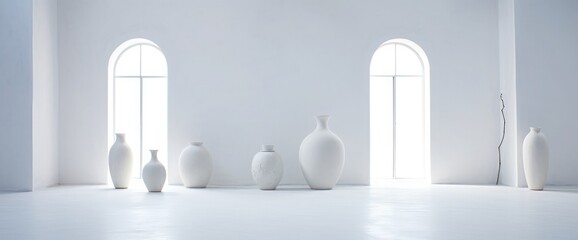 empty white interior with vases