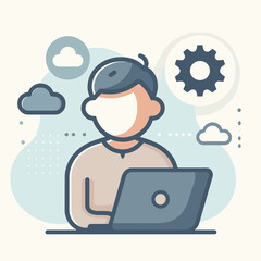 Flat colors icon of person with laptop