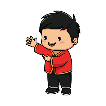 cartoon boy celebrating Chinese New Year