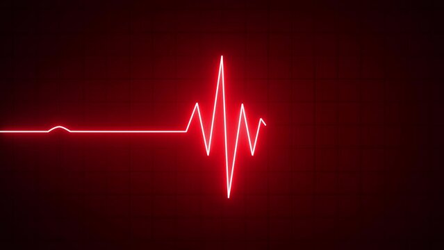 Red neon Heart pulse monitor with signal. Heartbeat line. Flat line EKG, Pulse trace. EKG and Cardio symbol. Healthy and Medical concept