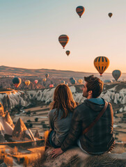 A Photo Of A Young Caucasian Couple Enjoying A Hot Air Balloon Ride Over Cappadocia Turkey