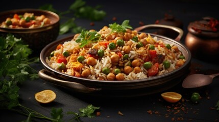 Savor the essence of this exceptional vegetarian plov, where fluffy basmati rice plays host to a myriad of textures and flavors, including hearty chickpeas, tangy tomatoes, earthy mushrooms,