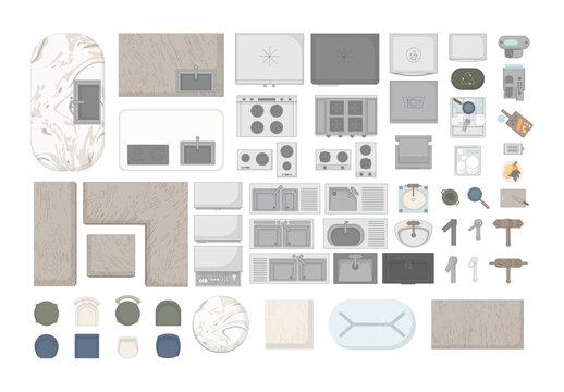 Kitchen Floor Plan Kit Top View Elements for Floorplan Design