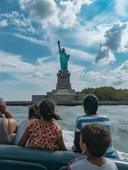 No drill blackout roller blinds Statue of liberty A Photo Of A South Asian Family Taking A Boat Tour Around The Statue Of Liberty New York City USA
