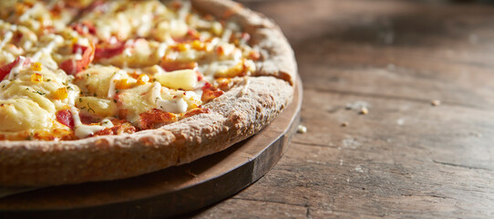 pizza on a wooden board